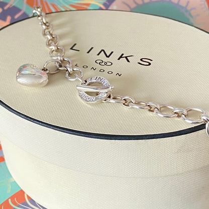 Links of London Sterling Silver Signature Link Necklace with a puffed Heart Charm.   Stunning Links of London Classic T Bar Necklace.  Fantastic Condition Preloved