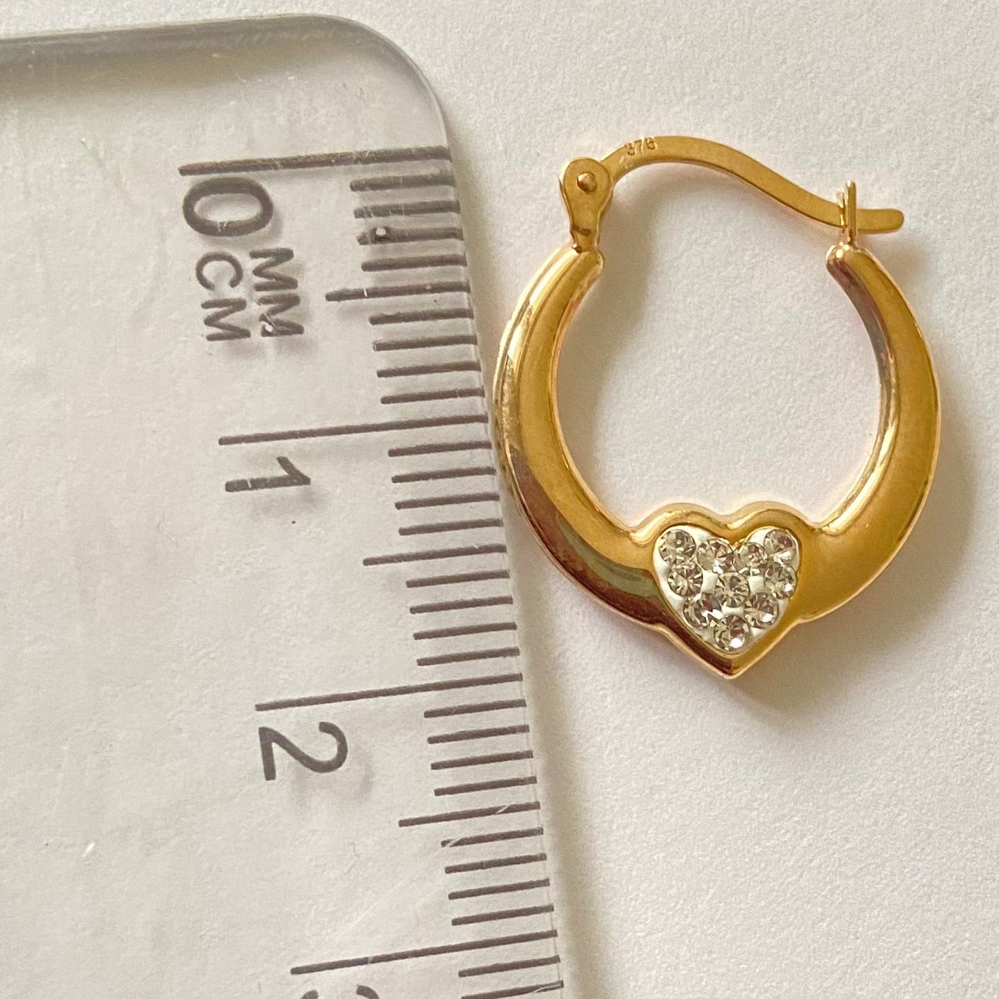 9ct Yellow Gold and Crystal Heart Creole Earrings