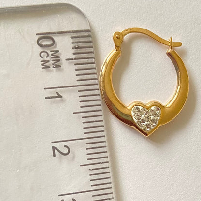 9ct Yellow Gold and Crystal Heart Creole Earrings