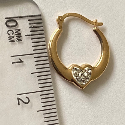 9ct Yellow Gold and Crystal Heart Creole Earrings