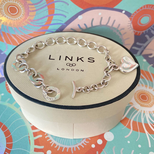Links of London Bracelet with 3 Links of London Links with a T Bar Clasp and Smudge Heart
