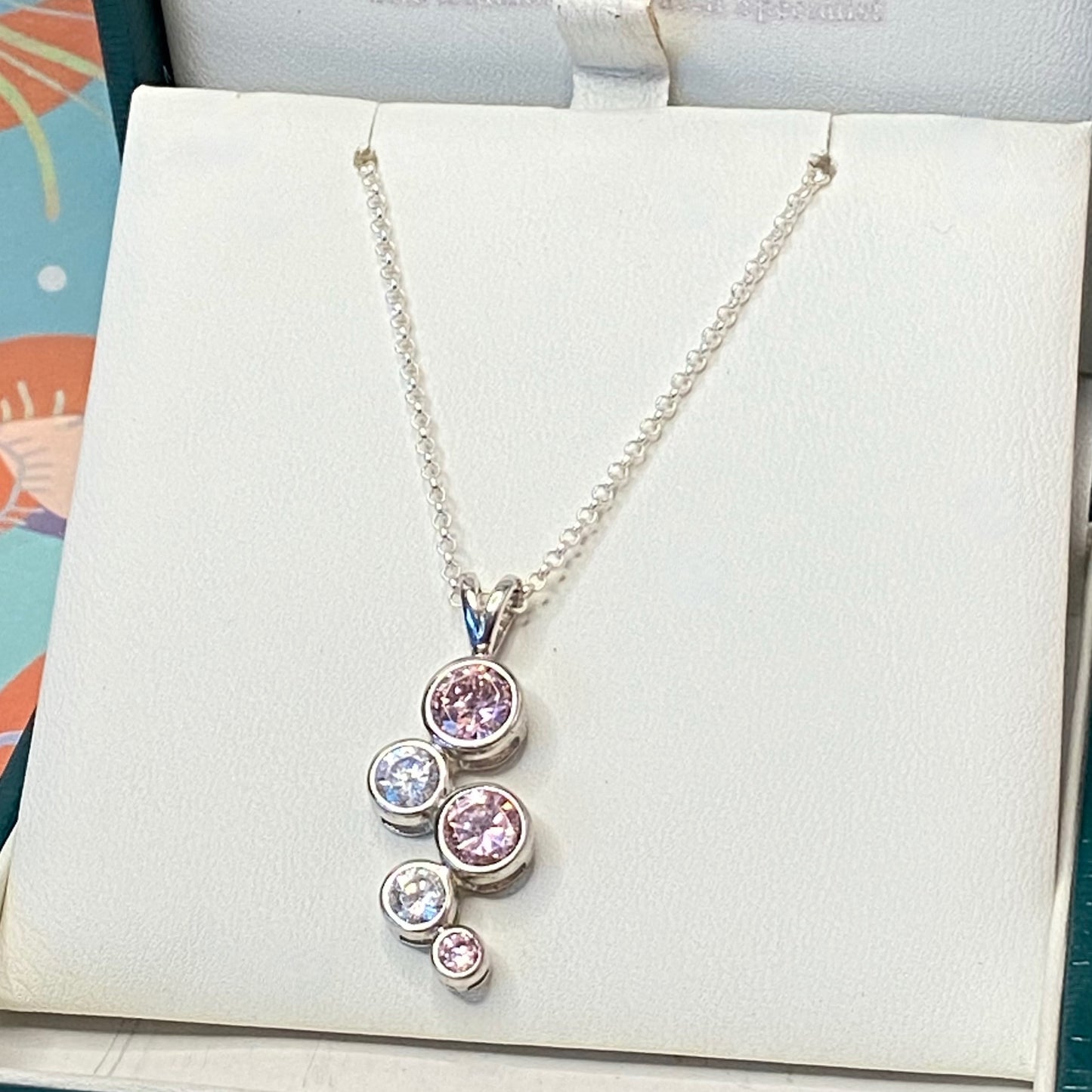 Necklace with stunning Pink and Clear Pendent crafted from Sterling Silver