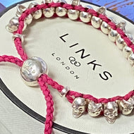 Links of London Bright Pink Skull Sterling Silver Friendship Bracelet- Fully Hall Marked 925