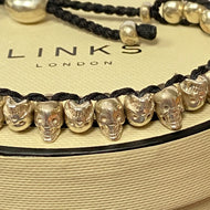 Links of London Sterling Silver Black Cord Skull Adjustable Friendship Bracelet