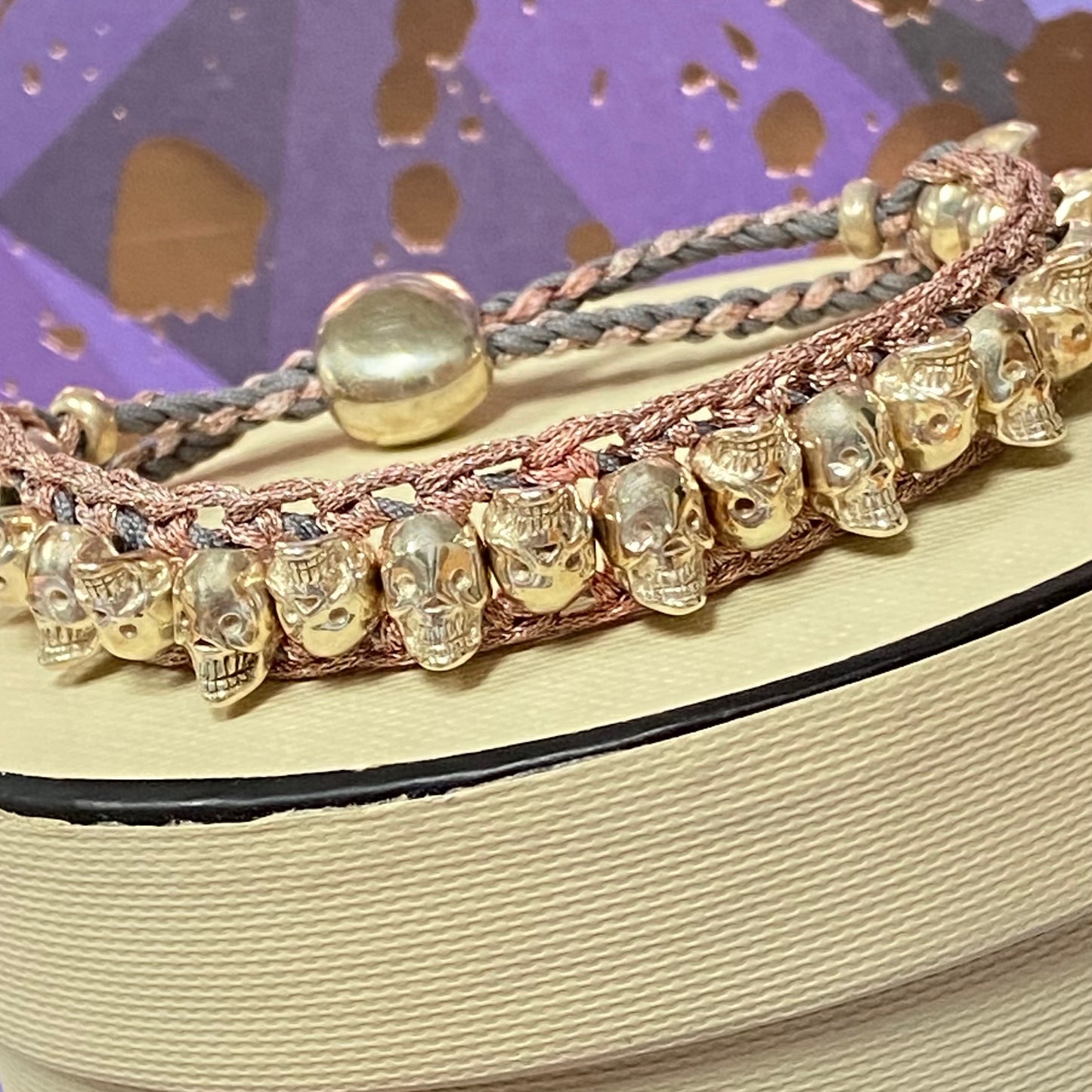 Links of London Sterling Silver Skull Friendship Bracelet with Pink and Grey cord