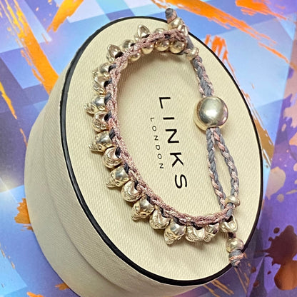 Links of London Sterling Silver Skull Friendship Bracelet with Pink and Grey cord