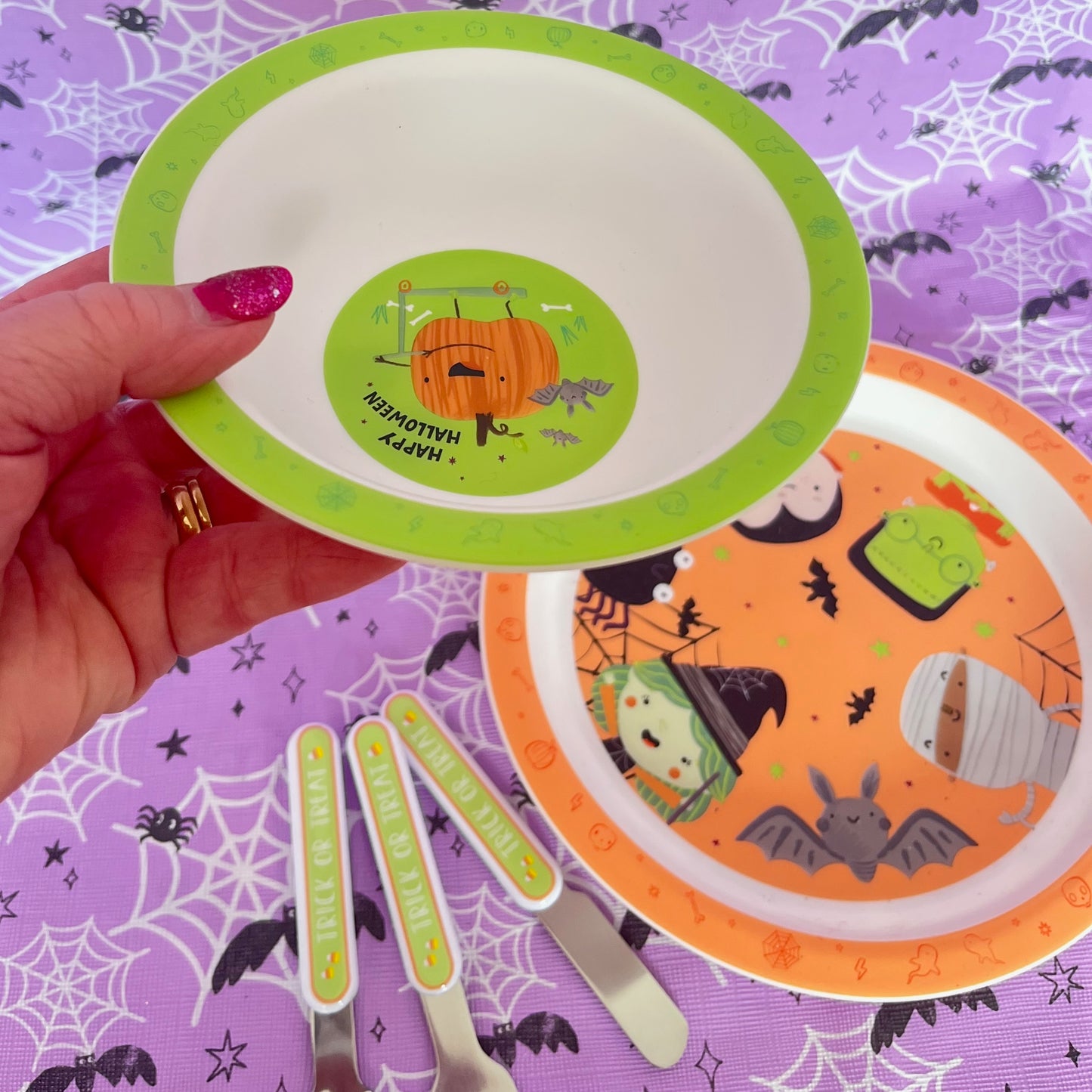Halloween Party Pack.  Plate, Bowl and cutlery