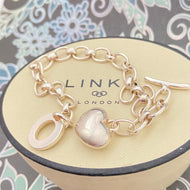 Links of London Fully Hallmarked Sterling Silver Larger Links T-Bar Bracelet with Puffed Silver Heart Charm.