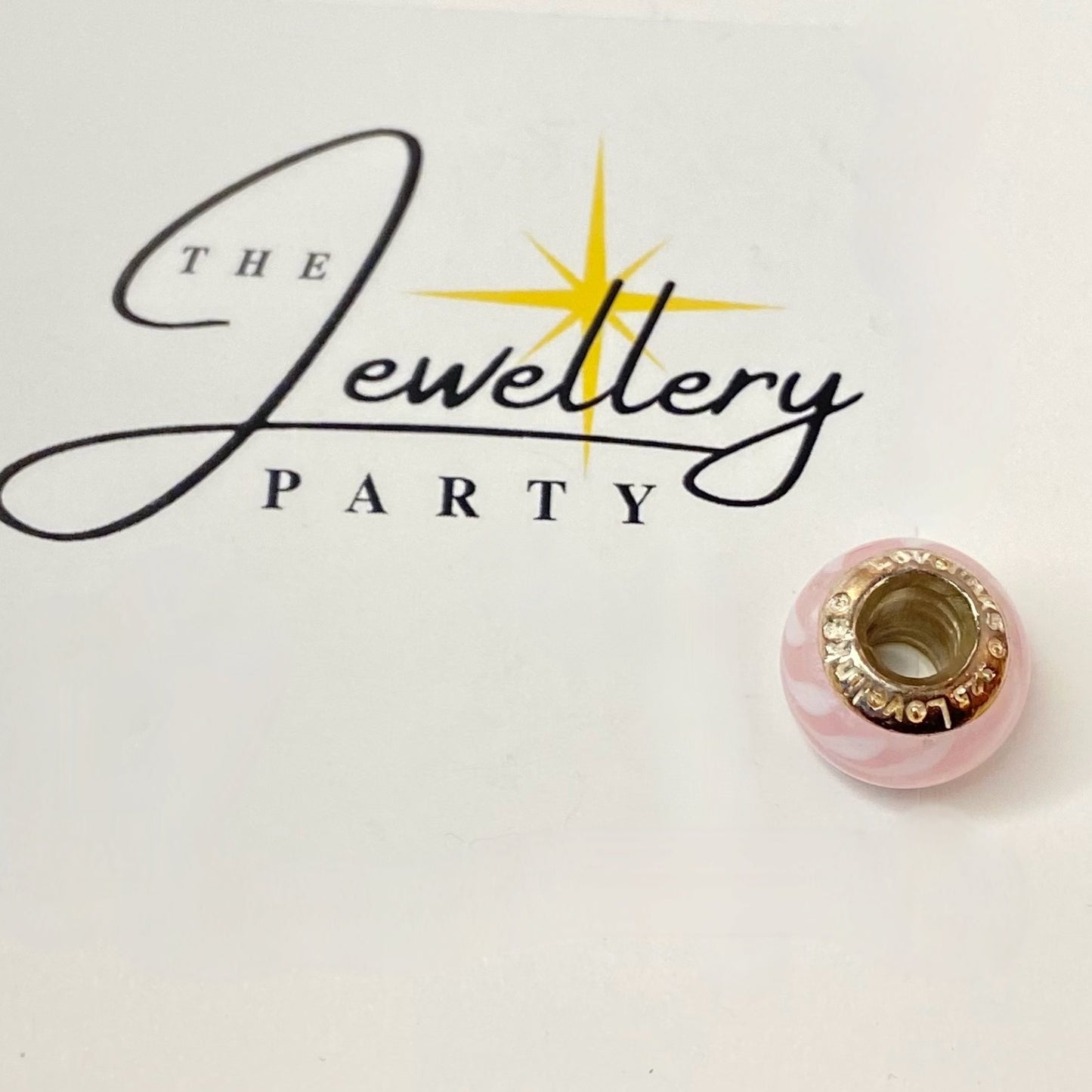 LoveLinks Pale Pinks with White Brush Strokes Design Charm Bead Crafted from Sterling Silver and Murano Glass