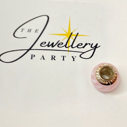 LoveLinks Pale Pinks with White Brush Strokes Design Charm Bead Crafted from Sterling Silver and Murano Glass
