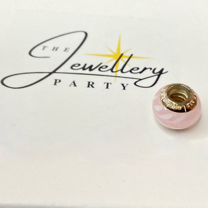 LoveLinks Pale Pinks with White Brush Strokes Design Charm Bead Crafted from Sterling Silver and Murano Glass