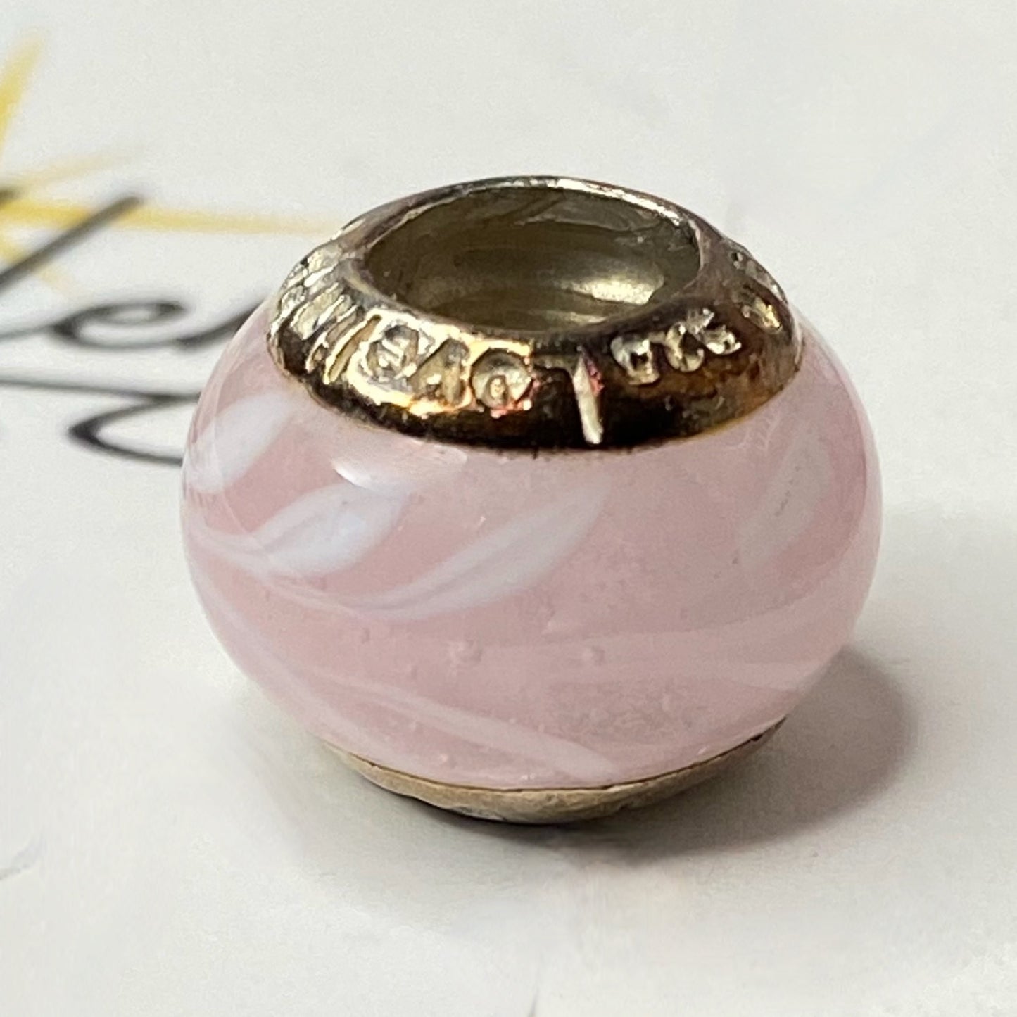LoveLinks Pale Pinks with White Brush Strokes Design Charm Bead Crafted from Sterling Silver and Murano Glass
