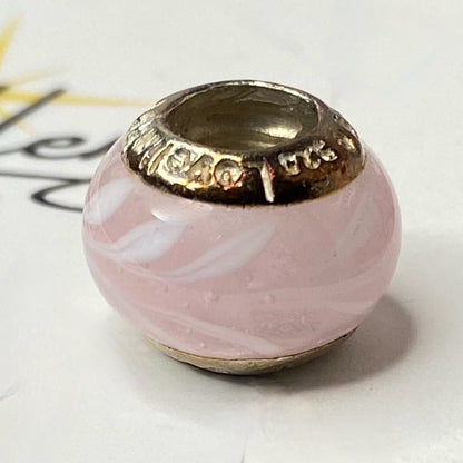 LoveLinks Pale Pinks with White Brush Strokes Design Charm Bead Crafted from Sterling Silver and Murano Glass