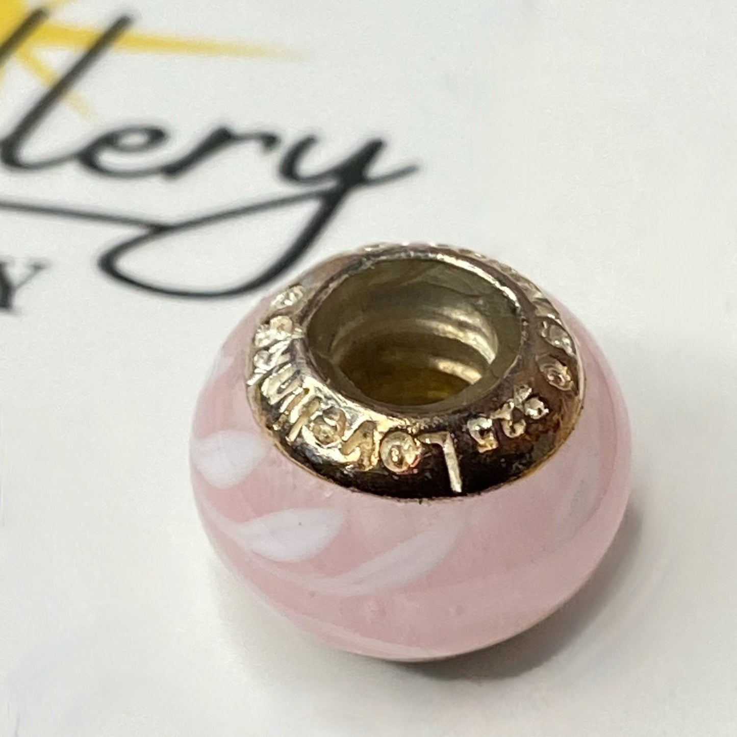 LoveLinks Pale Pinks with White Brush Strokes Design Charm Bead Crafted from Sterling Silver and Murano Glass