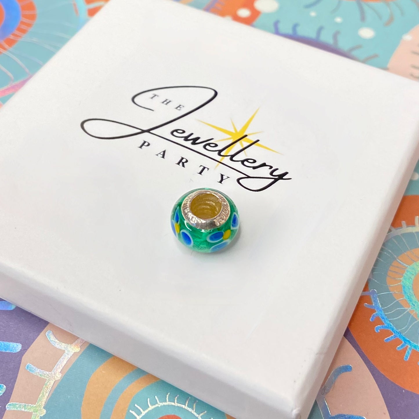 LoveLinks colourful patterned Charm Bead Crafted from Sterling Silver and Murano Glass