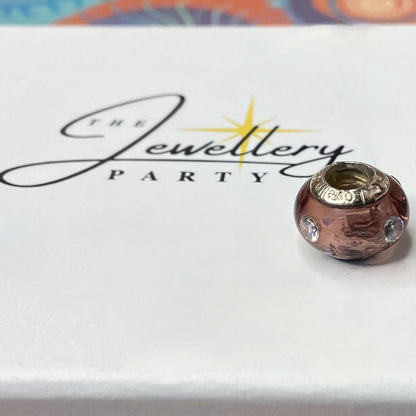 LoveLinks Purple Charm Bead with 4 sparkly crystals Crafted from Sterling Silver and Murano Glass