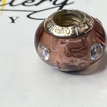 LoveLinks Purple Charm Bead with 4 sparkly crystals Crafted from Sterling Silver and Murano Glass