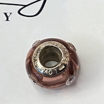 LoveLinks Purple Charm Bead with 4 sparkly crystals Crafted from Sterling Silver and Murano Glass