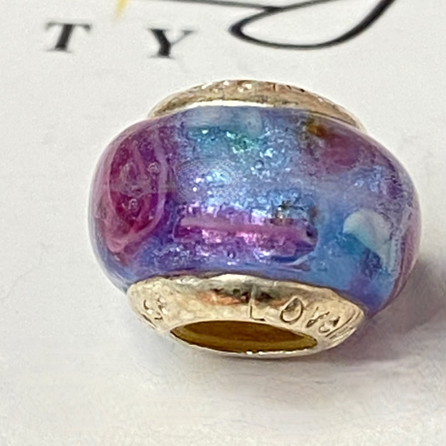 LoveLinks Purple Bead with Pink Cloud design Crafted from Sterling Silver and Murano Glass