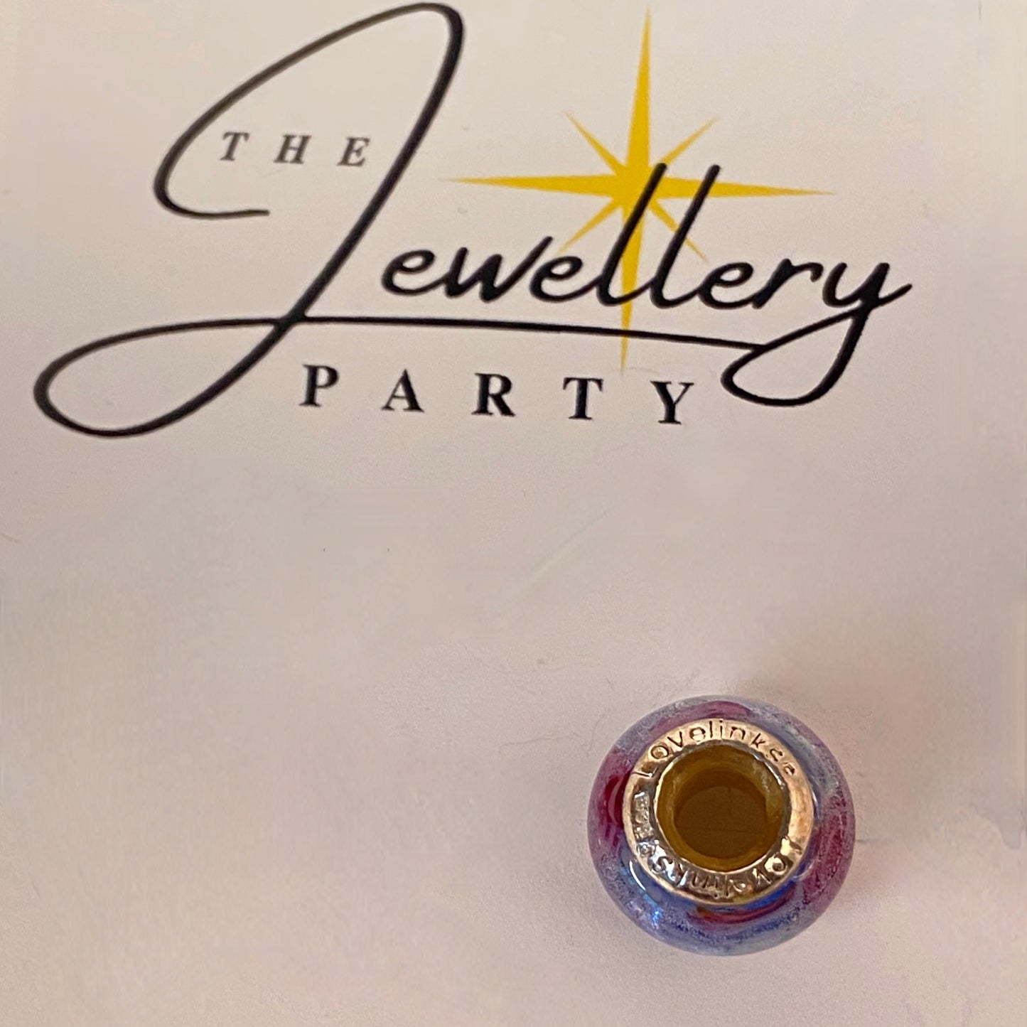 LoveLinks Purple Bead with Pink Cloud design Crafted from Sterling Silver and Murano Glass