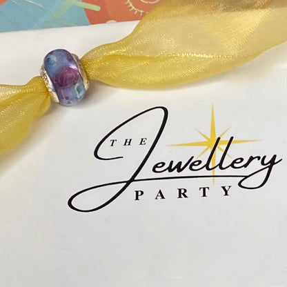 LoveLinks Purple Bead with Pink Cloud design Crafted from Sterling Silver and Murano Glass