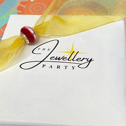 LoveLinks Deep Red Charm Bead with a white silvery stripe Crafted from Sterling Silver and Murano Glass