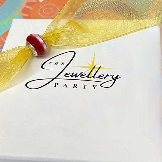 LoveLinks Deep Red Charm Bead with a white silvery stripe Crafted from Sterling Silver and Murano Glass