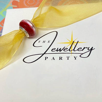 LoveLinks Deep Red Charm Bead with a white silvery stripe Crafted from Sterling Silver and Murano Glass