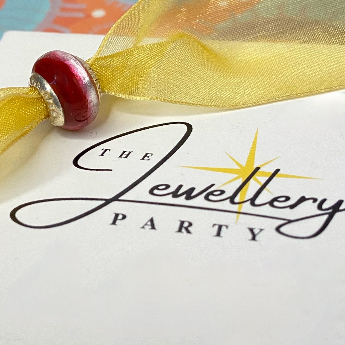 LoveLinks Deep Red Charm Bead with a white silvery stripe Crafted from Sterling Silver and Murano Glass