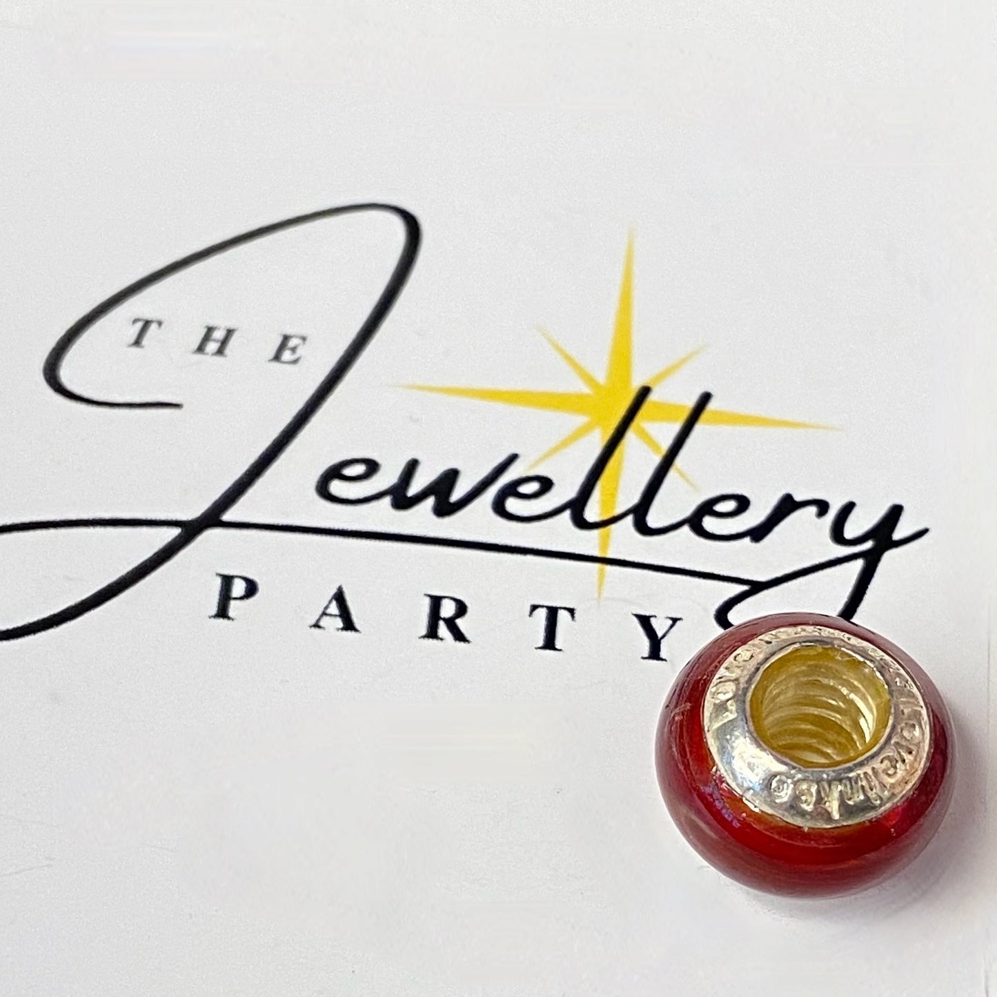 LoveLinks Deep Red Charm Bead with a white silvery stripe Crafted from Sterling Silver and Murano Glass