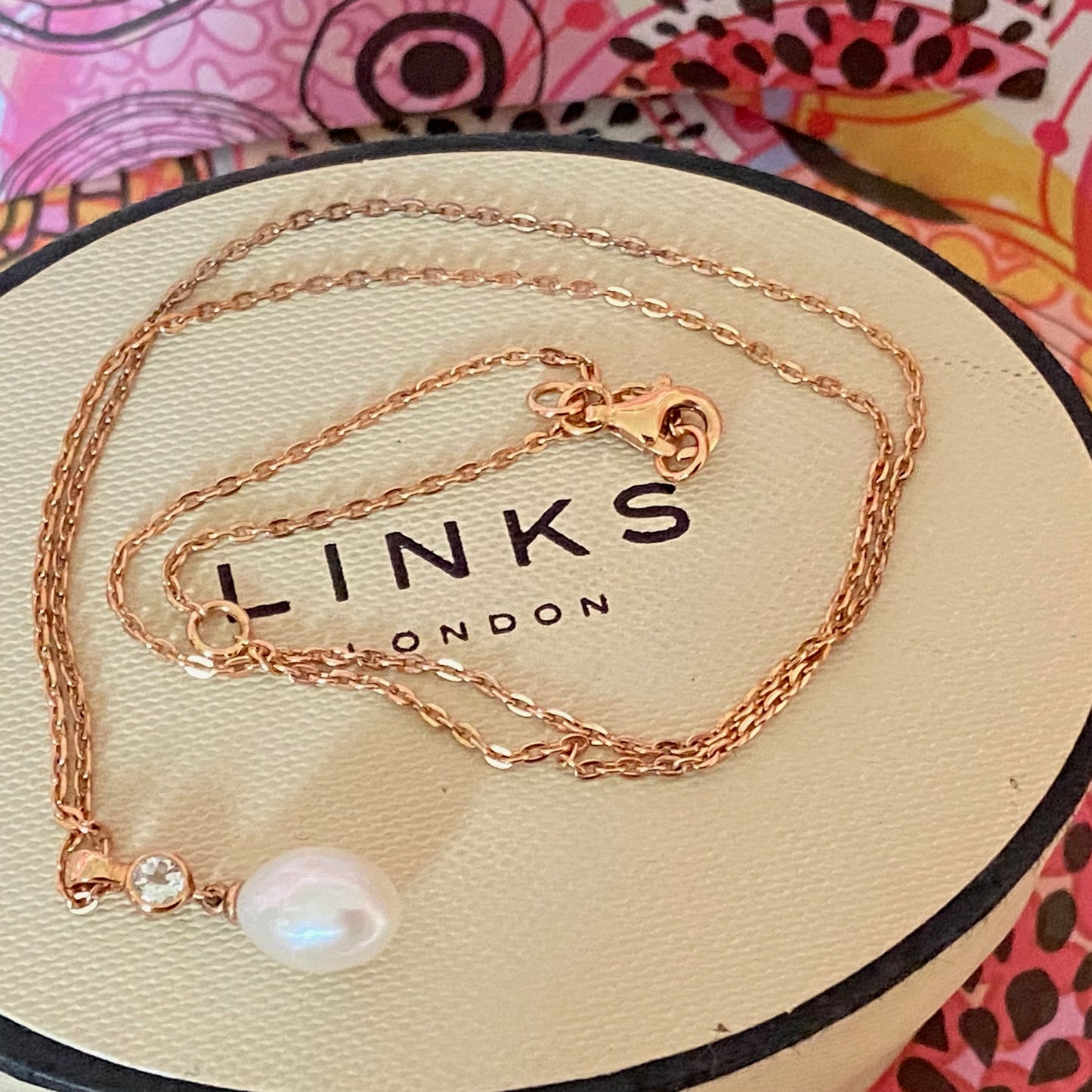 Links of London Necklace with 18ct Gold Vermeil Pearl Sapphire pendent