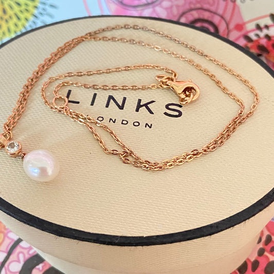Links of London Necklace with 18ct Gold Vermeil Pearl Sapphire pendent