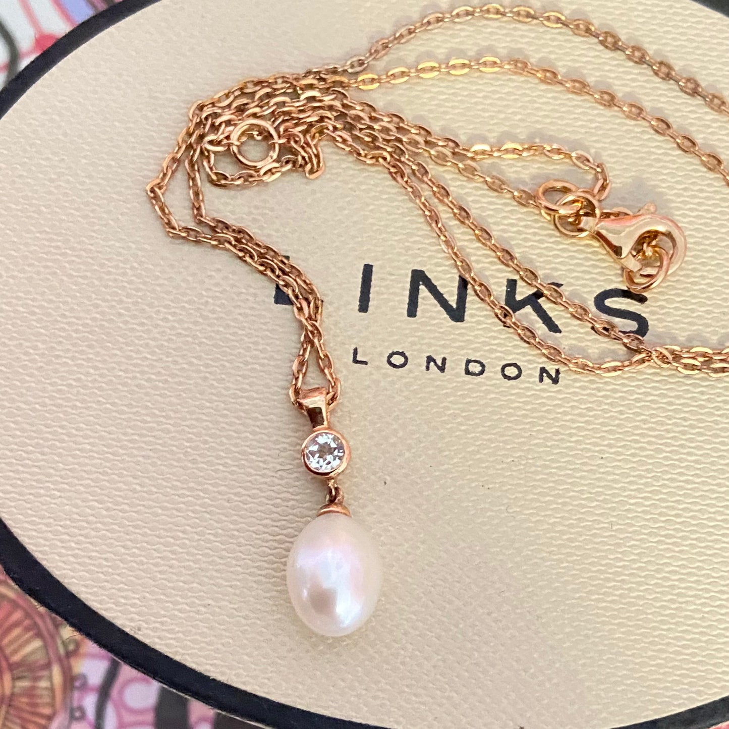 Links of London Necklace with 18ct Gold Vermeil Pearl Sapphire pendent