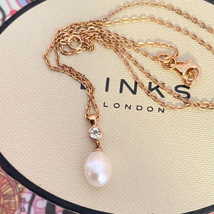 Links of London Necklace with 18ct Gold Vermeil Pearl Sapphire pendent