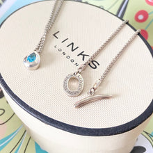 Load image into Gallery viewer, Links of London Blue Topaz Tear Drop Pendent on a beautiful T Bar  Hallmarked Necklace
