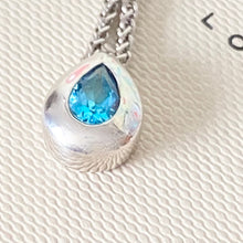 Load image into Gallery viewer, Links of London Blue Topaz Tear Drop Pendent on a beautiful T Bar  Hallmarked Necklace
