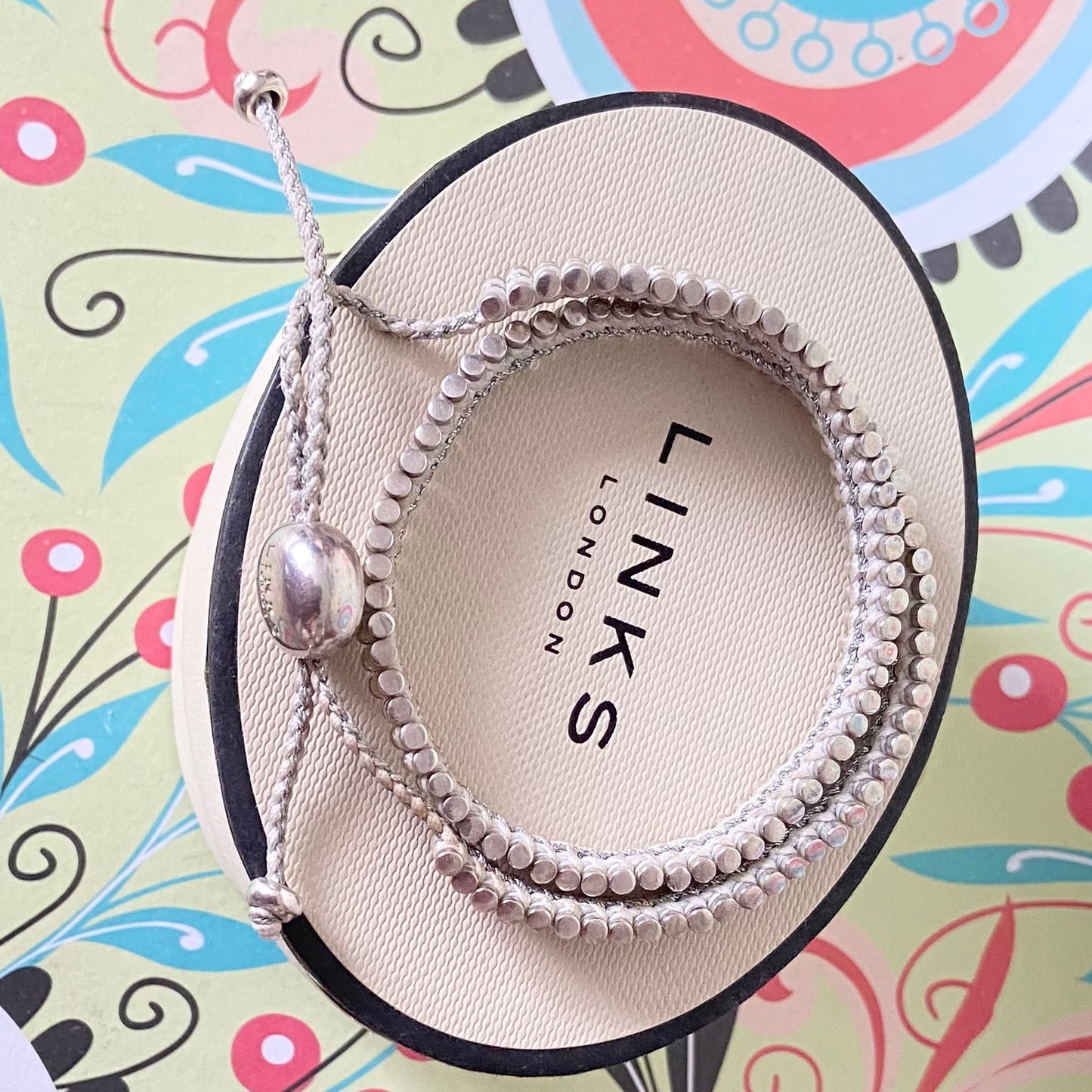 Links of London Double Wrap white and silver Friendship Sterling Silver Bracelet