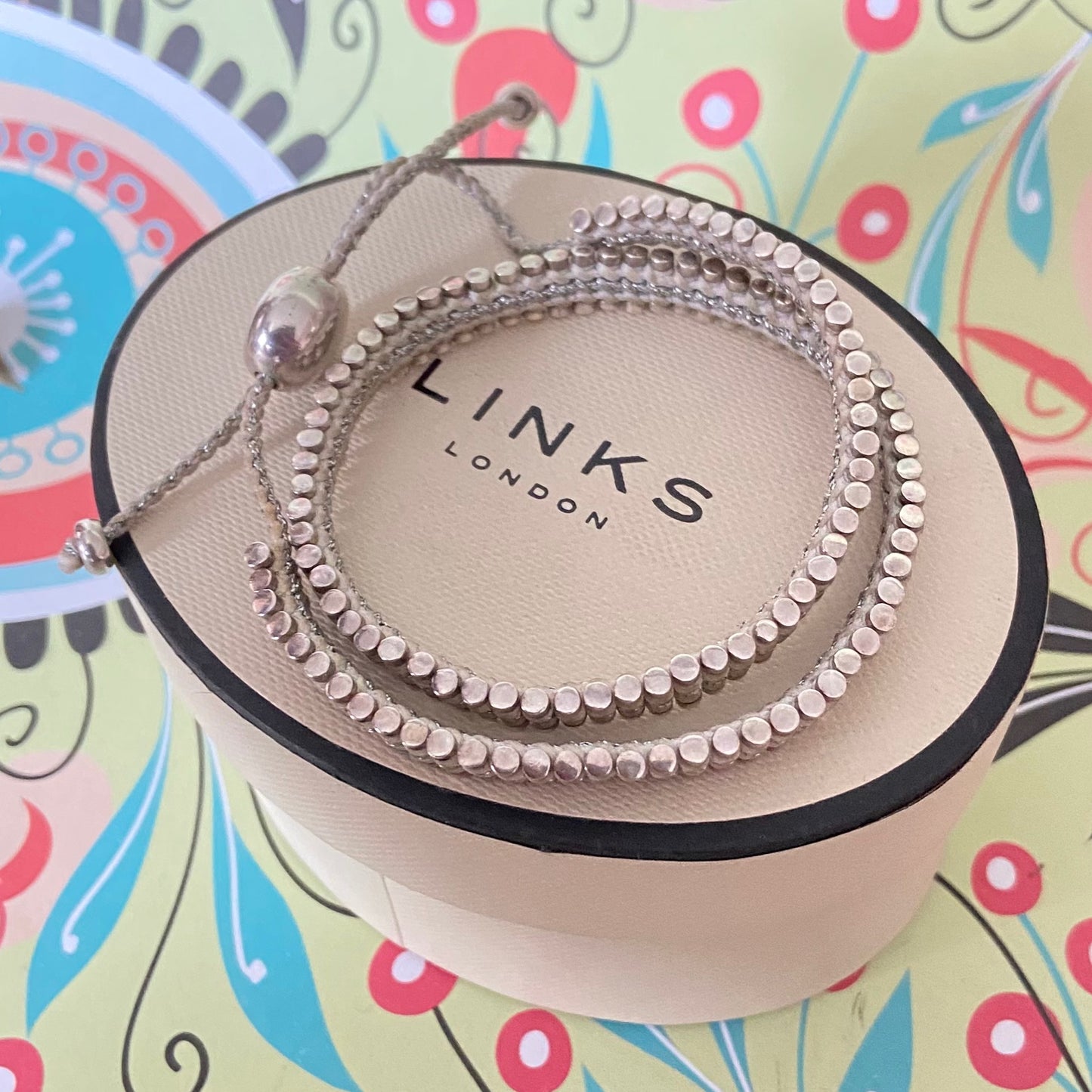 Links of London Double Wrap white and silver Friendship Sterling Silver Bracelet