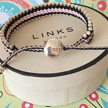 Load image into Gallery viewer, Links of London Sterling Silver with Pink and Black cord adjustable Friendship Bracelet - minor wear
