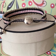 Load image into Gallery viewer, Links of London Sterling Silver with Pink and Black cord adjustable Friendship Bracelet - minor wear
