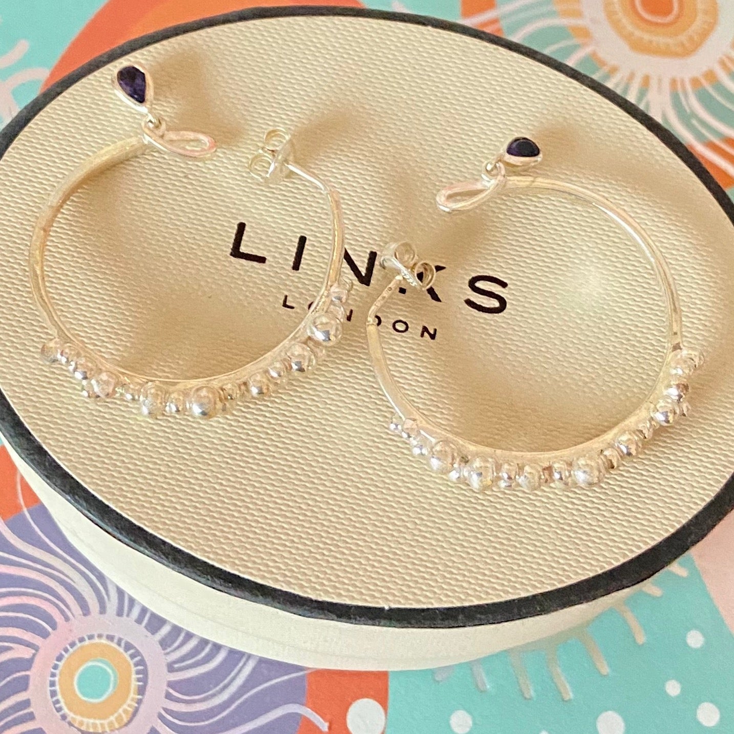 Links Of London Genuine effervescence bubble hoop Earrings with topaz drop charms, sterling silver