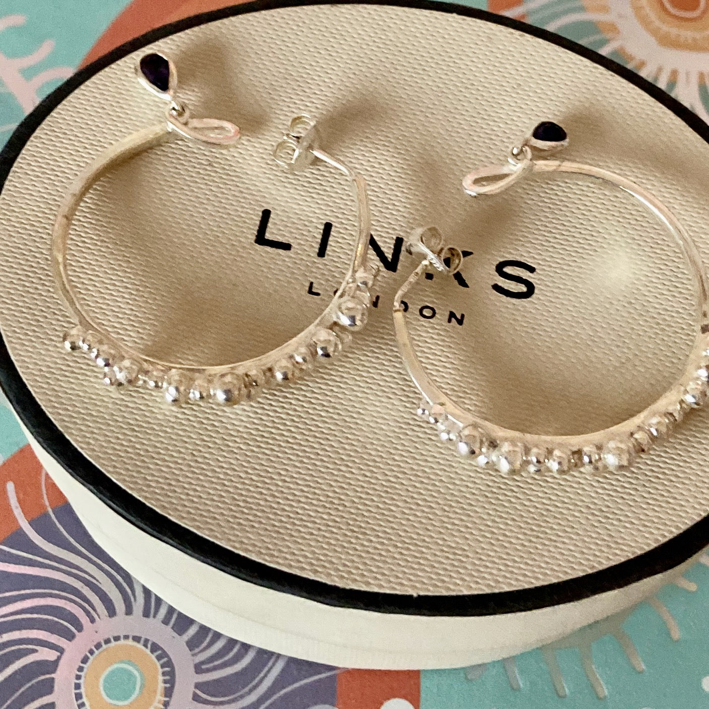 Links Of London Genuine effervescence bubble hoop Earrings with topaz drop charms, sterling silver