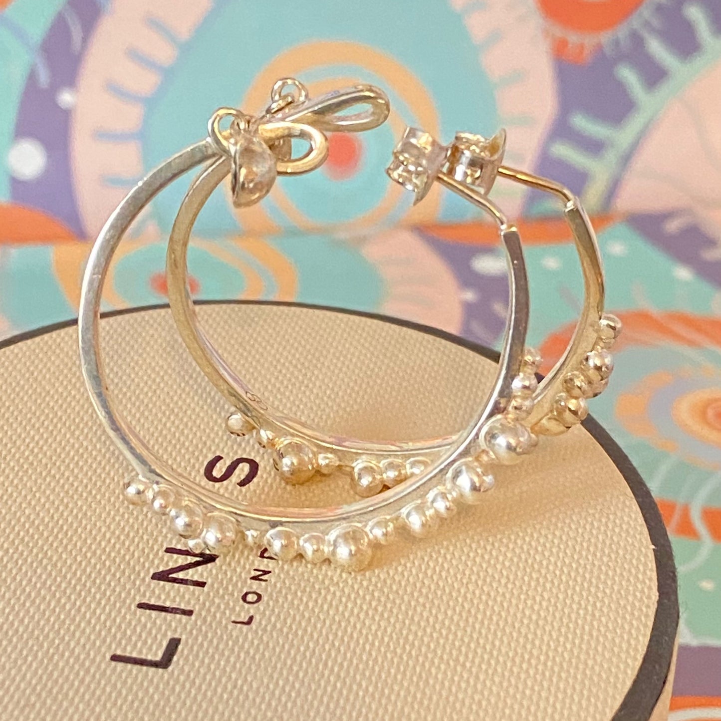 Links Of London Genuine effervescence bubble hoop Earrings with topaz drop charms, sterling silver