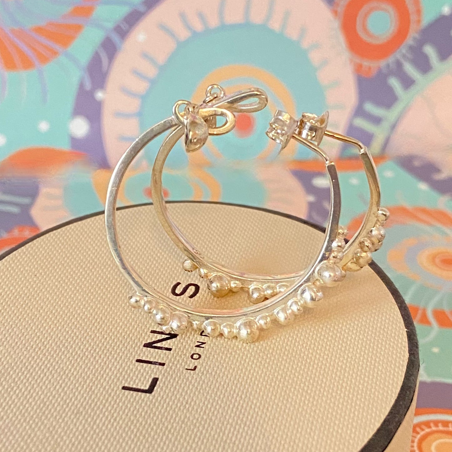 Links Of London Genuine effervescence bubble hoop Earrings with topaz drop charms, sterling silver