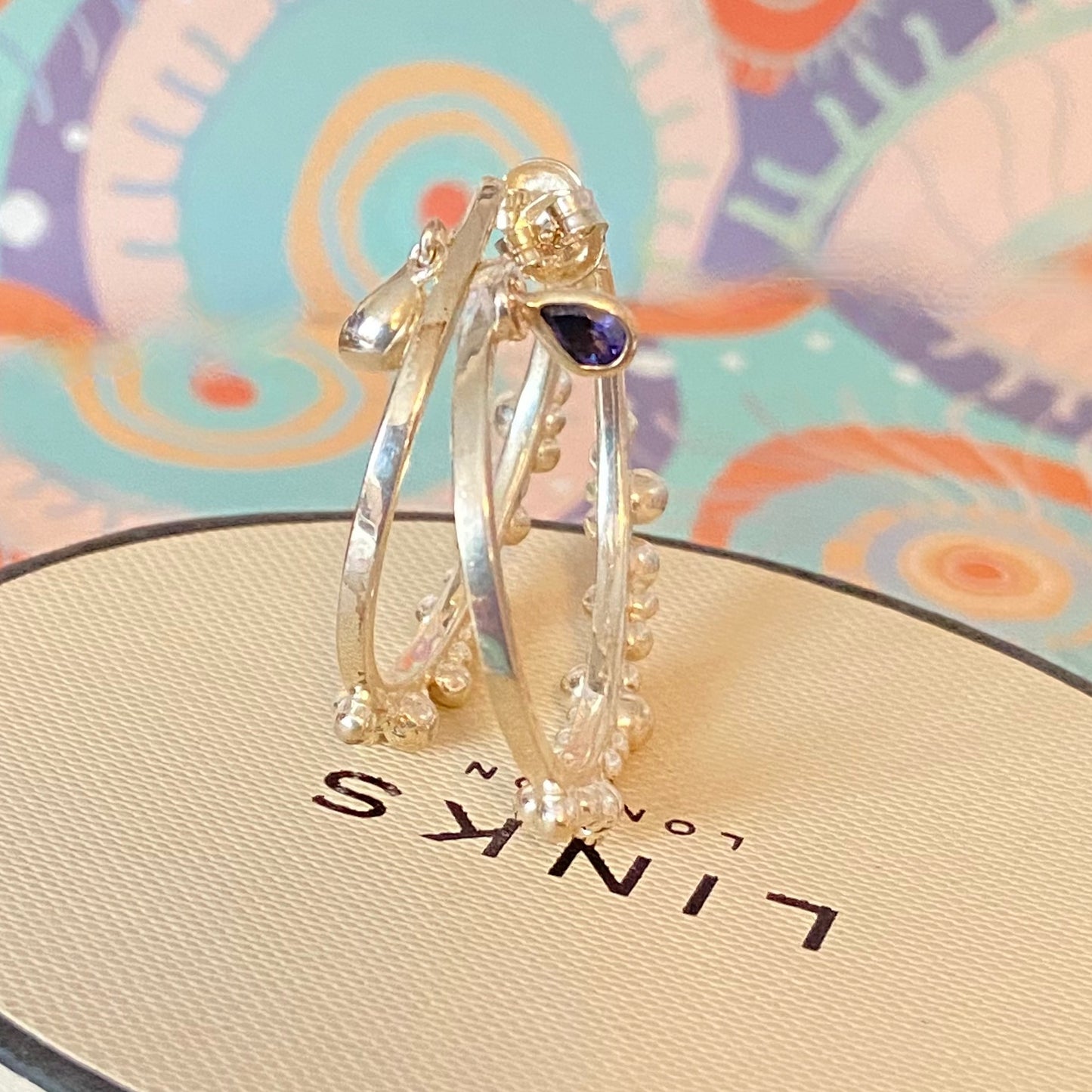 Links Of London Genuine effervescence bubble hoop Earrings with topaz drop charms, sterling silver