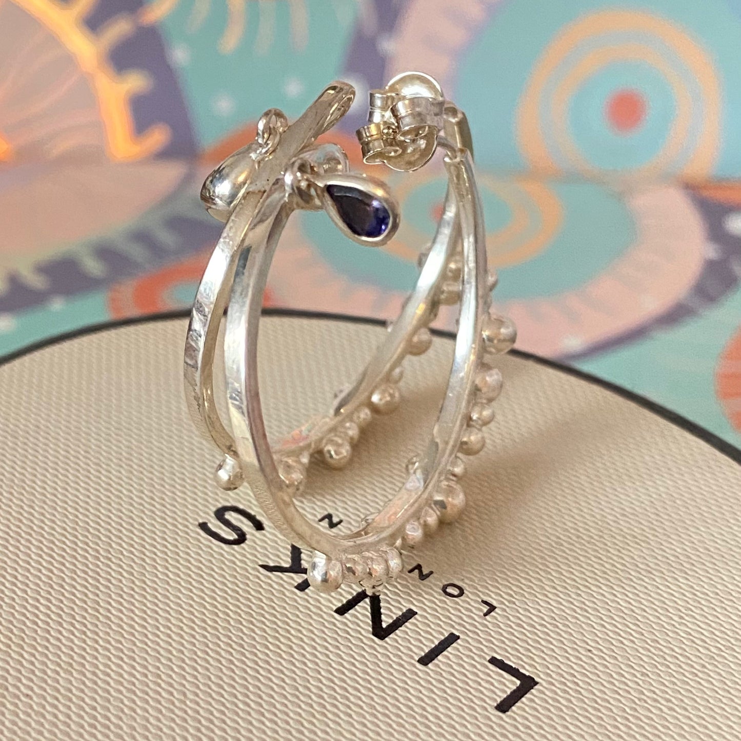 Links Of London Genuine effervescence bubble hoop Earrings with topaz drop charms, sterling silver