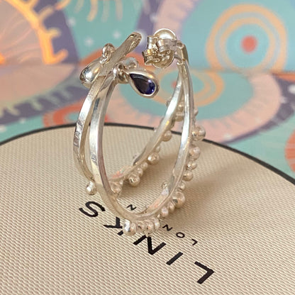 Links Of London Genuine effervescence bubble hoop Earrings with topaz drop charms, sterling silver