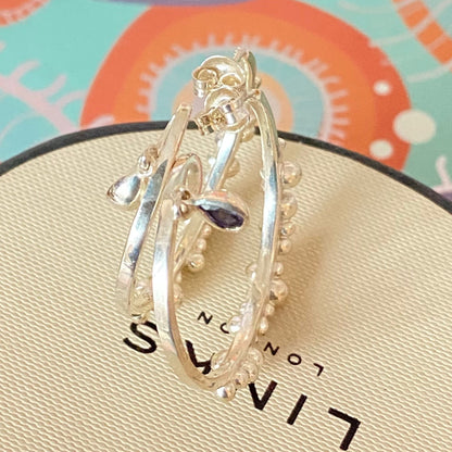 Links Of London Genuine effervescence bubble hoop Earrings with topaz drop charms, sterling silver