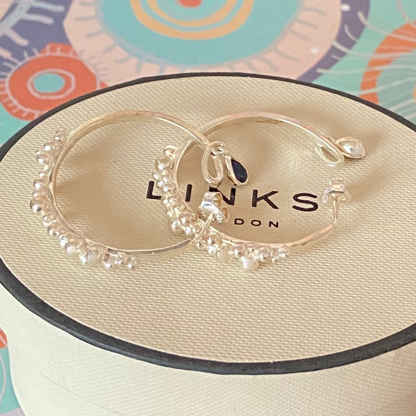 Links Of London Genuine effervescence bubble hoop Earrings with topaz drop charms, sterling silver