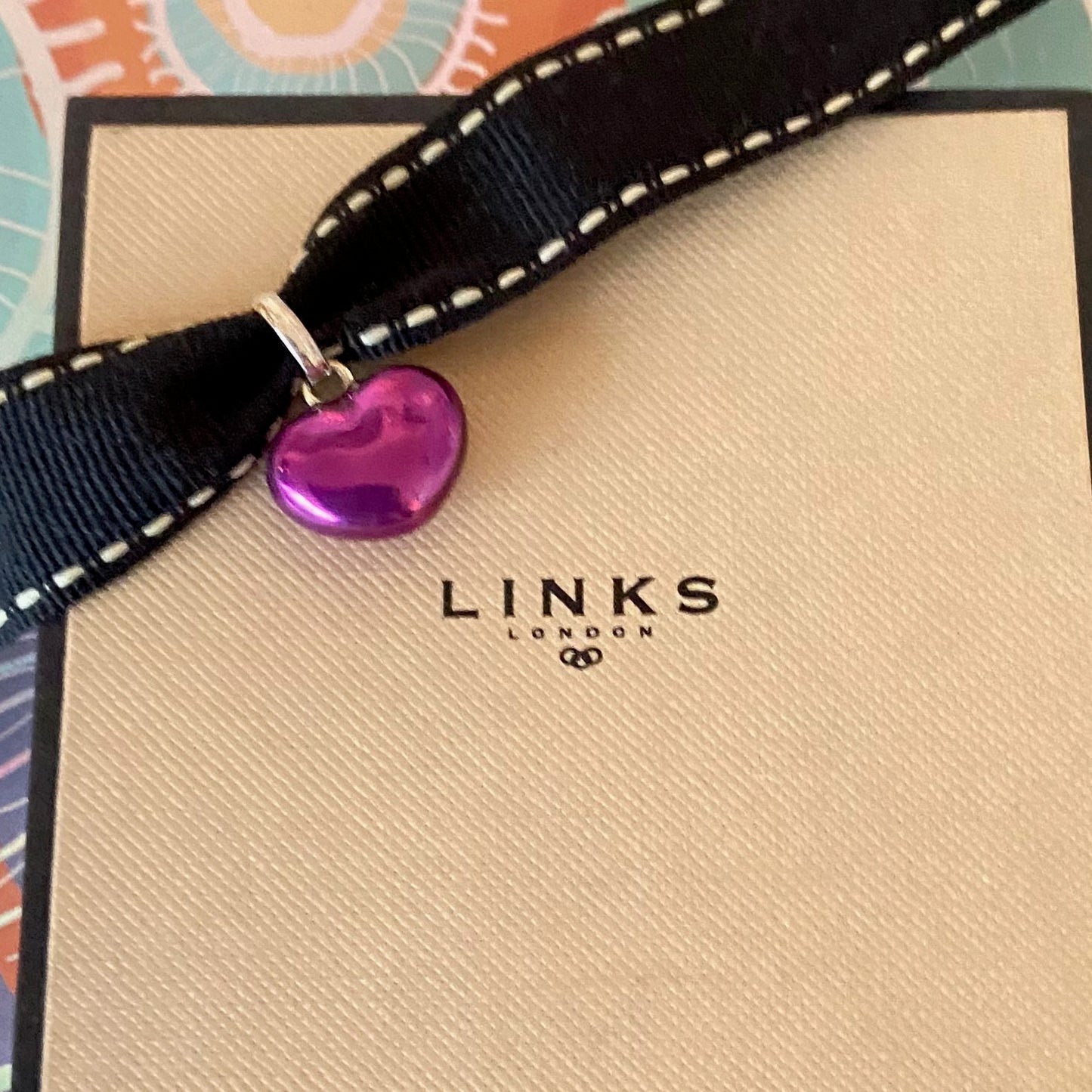 Metallic Purple effect Enamel Sterling Silver Puffed Heart Links of London Charm